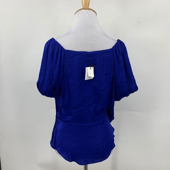 Naked Zebra Puff Sleeve Wrap Blouse Womens S Small Blue Flounce Hem Button Close - Picture 6 of 12